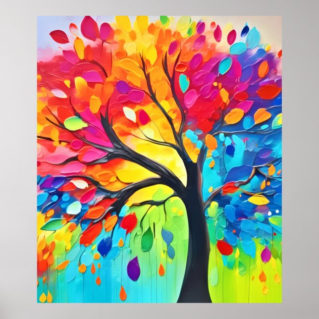 Poster Arbre arc-en-ciel de la peinture de la vie (Devant)
