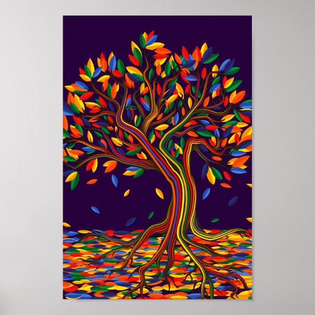 Poster Arbre arc-en-ciel Feuille coloré aux couleurs vive (Devant)