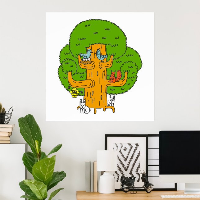 Poster Arbre avec des animaux de la forêt Nature mignonne (Créateur téléchargé)