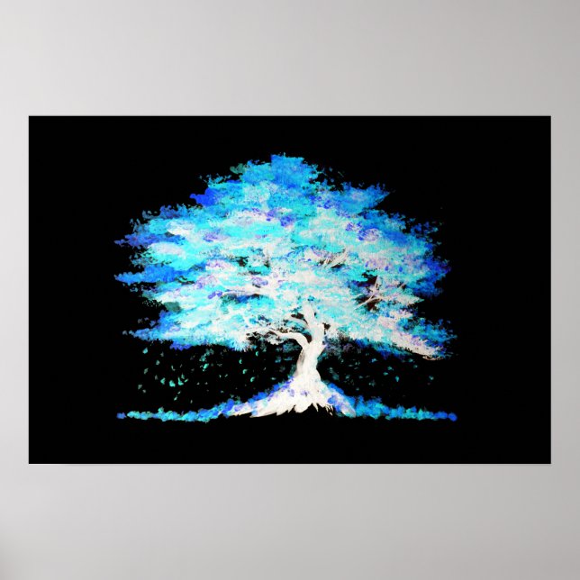 Poster Arbre bleu lumineux (Devant)