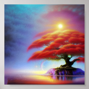 Poster Arbre bonsaï orange doux