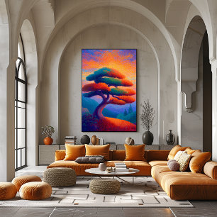 Poster Arbre Bonsaï Zen Pointillisme Art Paysager
