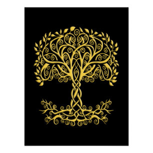 Poster Arbre Celtique Jaune