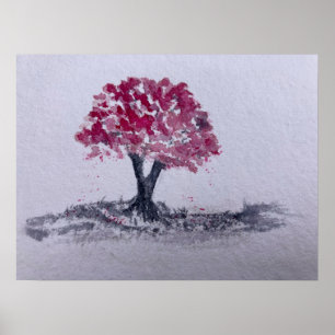 Poster Arbre cerise en fleurs Aquarelle oeuvre originale