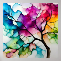 Arbre coloré abstrait à l'encre alcoolique
