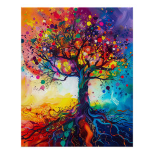 Poster Arbre coloré de la vie Arc-en-ciel Sérénité Nature