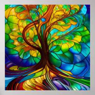 Poster Arbre coloré de la vie en verre tendu