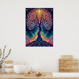 Poster Arbre cosmique vibrant
