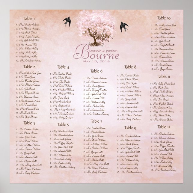 Poster Arbre d'amour à coeur rose simplement Oiseau de ma (Devant)