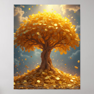 Poster arbre d'argent doré pièces d'or