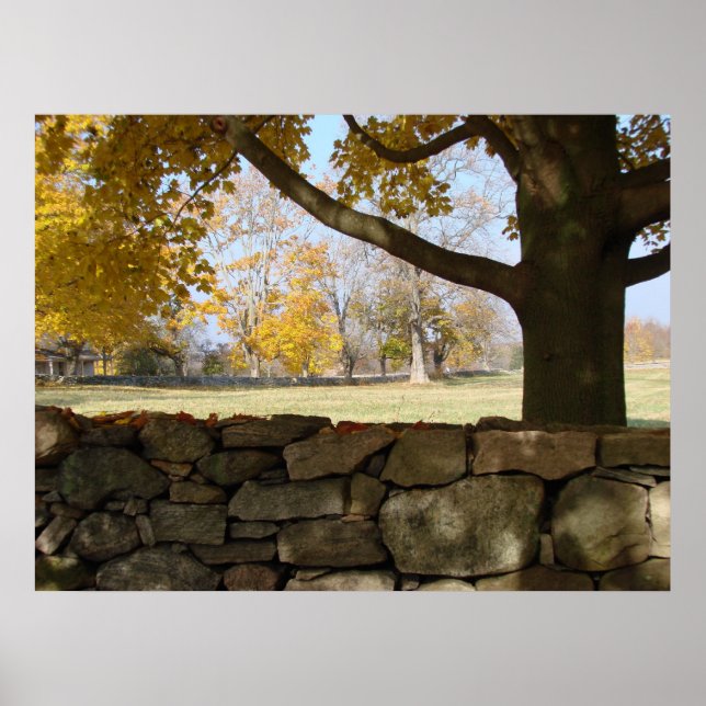 Poster Arbre d'automne et mur (Devant)