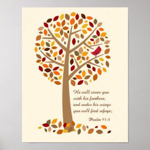 Poster Arbre d'automne rustique Psaume 91 Bible chrétienn