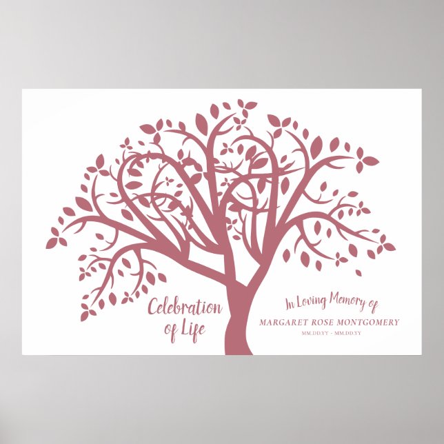 Poster Arbre de célébration de la vie Rose moderne Script (Devant)