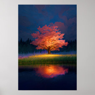 Poster Arbre de charme éclairé en rouge