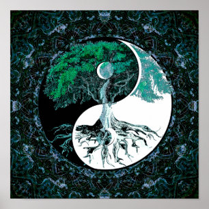 Poster Arbre de clair de lune de Yin Yang de la vie