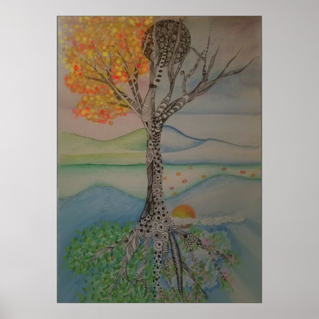 Poster Arbre de conception de ligne de quatre saisons (Devant)