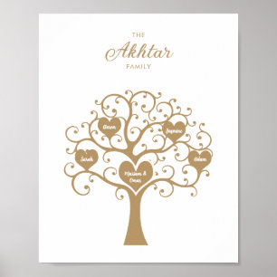 Poster Arbre de famille Gold Heart