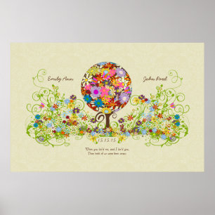 Poster Arbre de fleurs circulaire mince Damas Imprimer ar