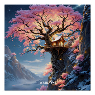 Poster Arbre de fleurs de cerises mignonnes Imaginaire