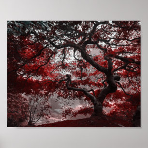 Poster Arbre de fleurs rouges