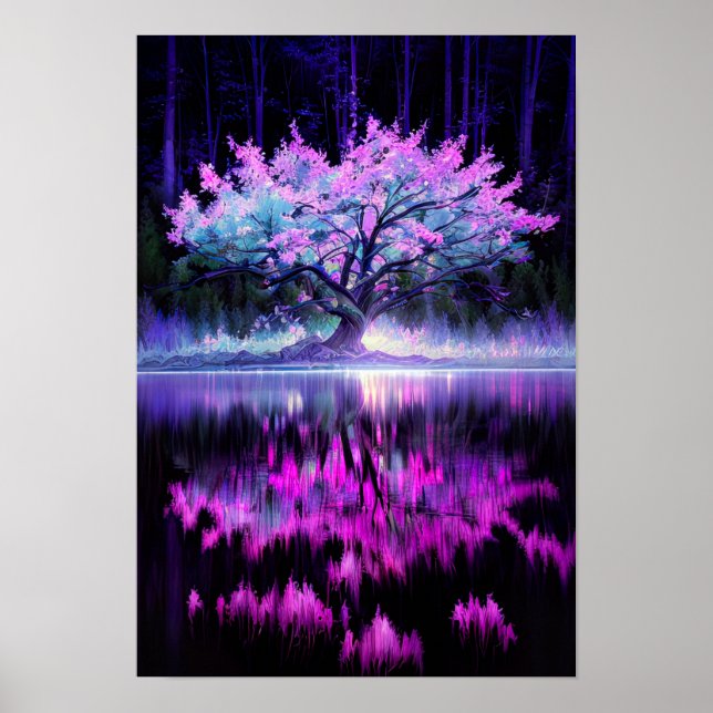 Poster Arbre de la Lune embrassé par le lac de Charme (Devant)
