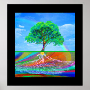 Poster Arbre de la vie et d'arc-en-ciel