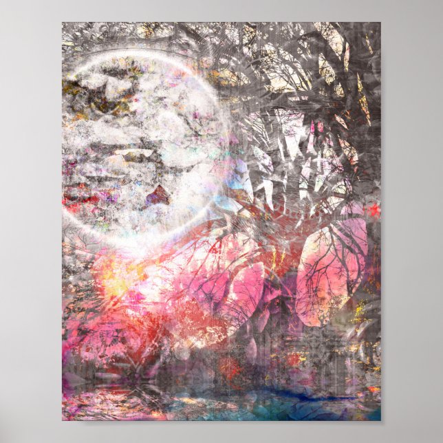 Poster Arbre de lune mystique Imaginaire Paysage Imprimer (Devant)