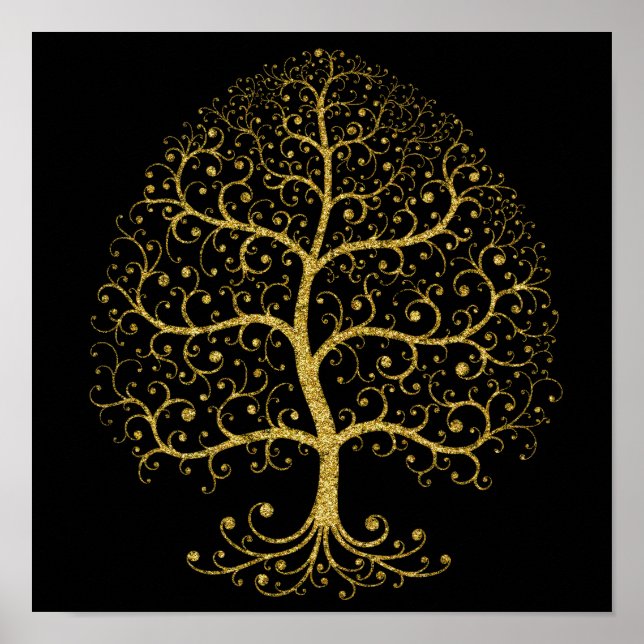 Poster Arbre de luxe de la vie Black Gold Modern (Devant)