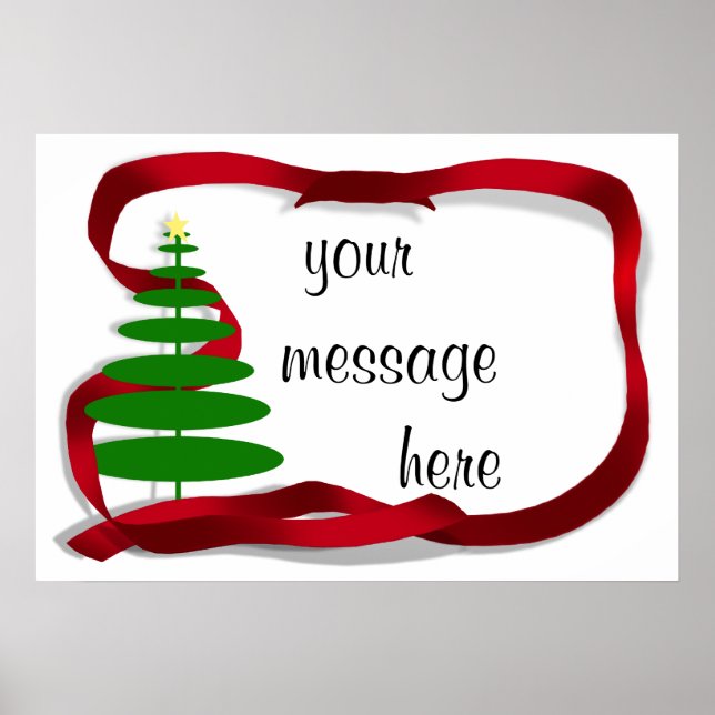 Poster Arbre de Noël avec ruban rouge (Devant)
