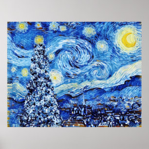 Poster Arbre de Noël blanc - Nuit étoilée de Van Gogh Pos