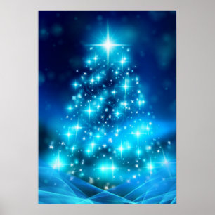 Poster Arbre de Noël bleu électrique moderne avec lumière