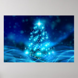 Poster Arbre de Noël bleu électrique moderne avec lumière