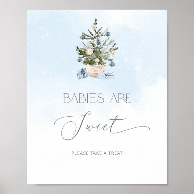 Poster Arbre de Noël bleu hiver Les bébés sont doux (Devant)