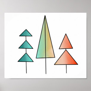 Poster arbre de noël bleu rose rouge rétro