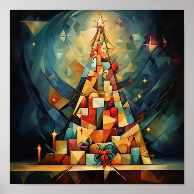 Poster Arbre de Noël Cubisme (Devant)