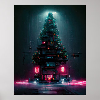 Poster Arbre de Noël Cyberpunk