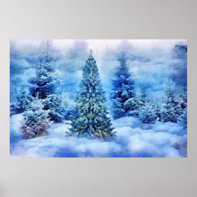Poster Arbre de Noël dans la forêt de neige (Devant)