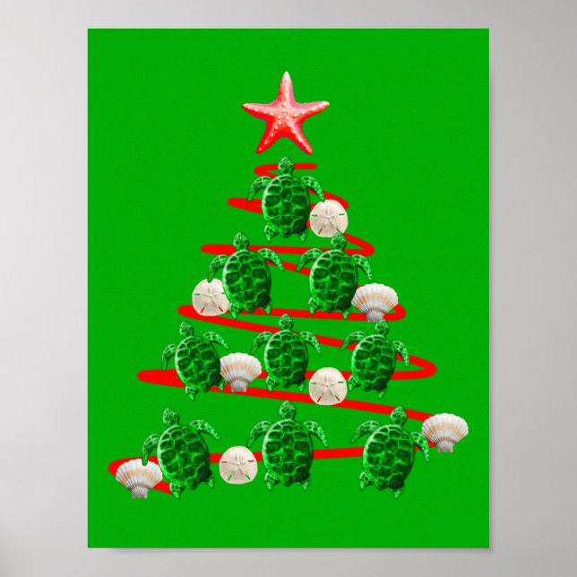 Poster Arbre de Noël des tortues de mer vertes (Devant)