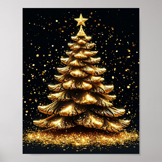 Poster Arbre de Noël doré (Devant)