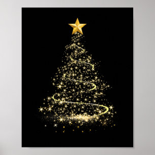 Poster Arbre de Noël drôle en or Joyeux Noël Pyjama