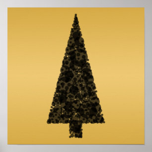 Poster Arbre de Noël élégant. Noir et or
