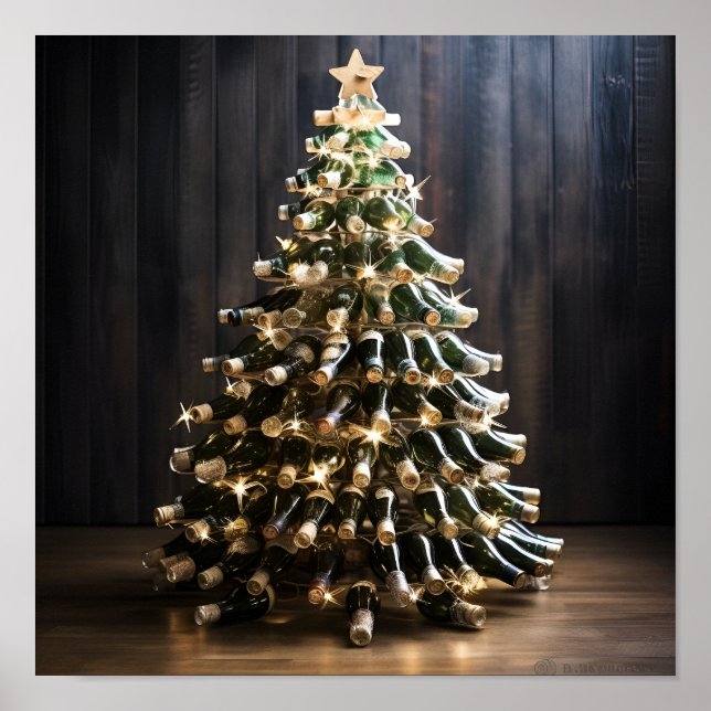 Poster Arbre de Noël en bouteilles de vin (Devant)
