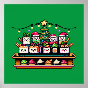 Poster Arbre de Noël en Sushi Festif - Art Pixel mignon