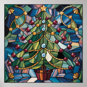 Poster Arbre de Noël en verre coloré de style Tiffany