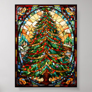 Poster Arbre de Noël en Verre Coloré Fête Décoratif