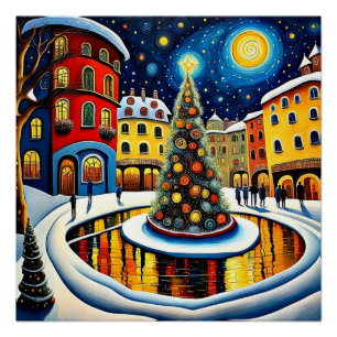 Poster Arbre de Noël en ville carré 5