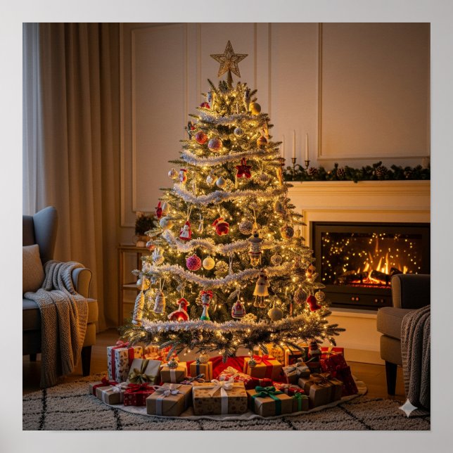 Poster Arbre de Noël entièrement décoré (Devant)