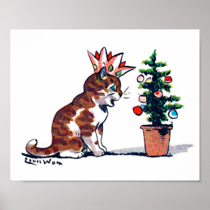 Poster Arbre de Noël et chaton, Louis Wain
