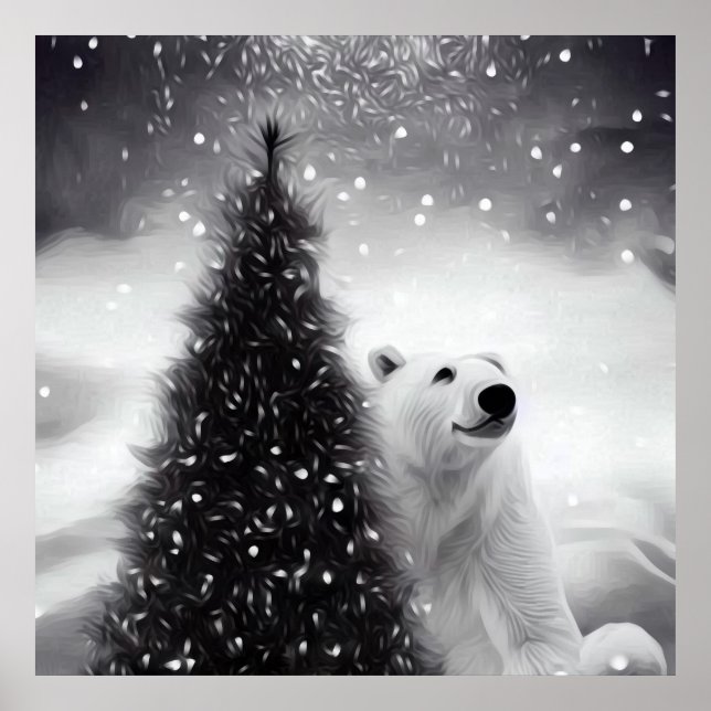 Poster Arbre de Noël et Ours polaire (Devant)
