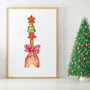 Poster Arbre de Noël festif aux biscuits avec ruban rouge